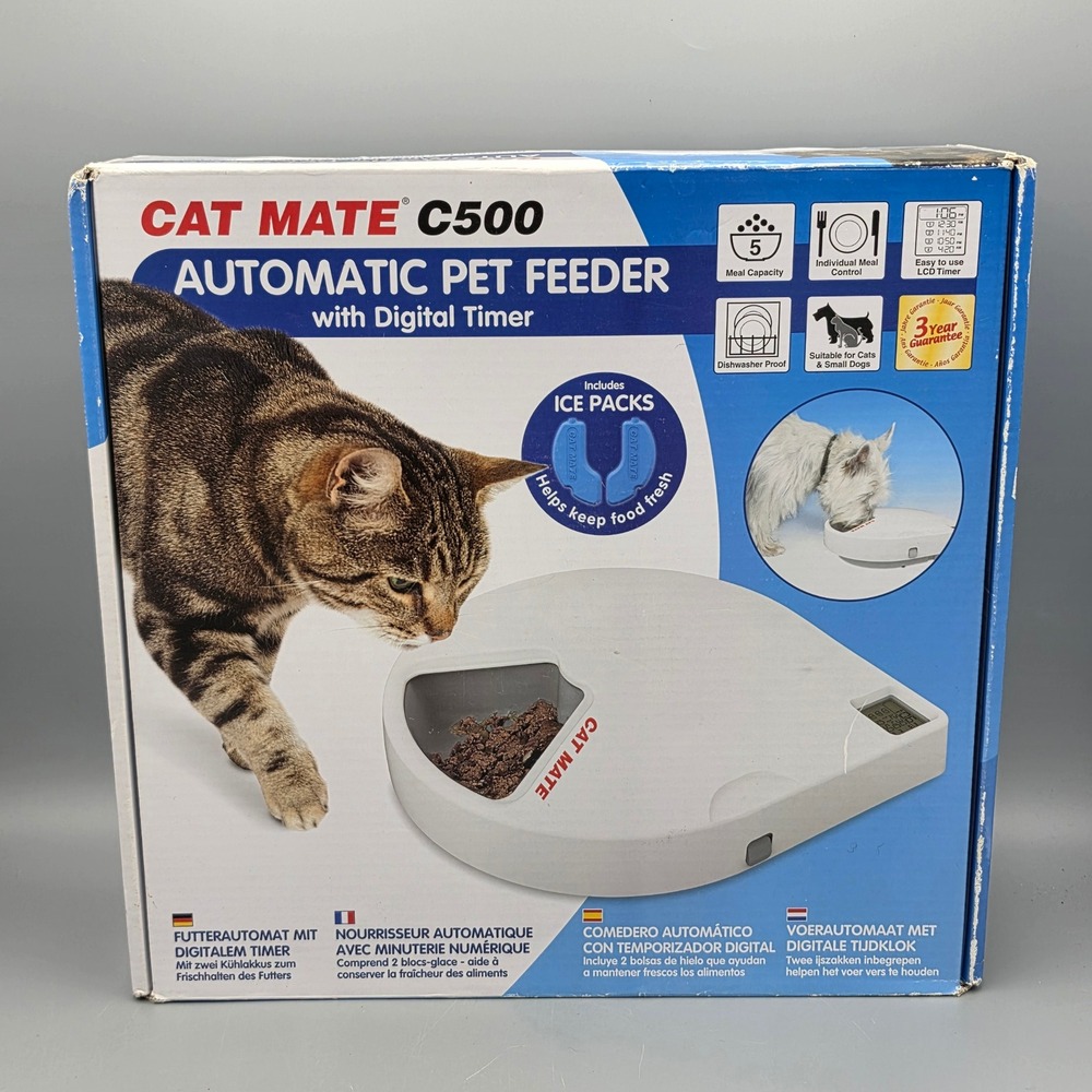 Cat Mate Pet Feeder Unisex OS White C500 Automatic Digital Timer 5-Meal Capacity